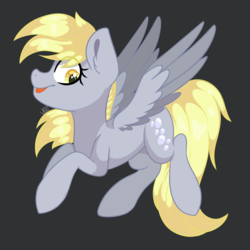 Size: 1000x1000 | Tagged: safe, artist:vale-bandicoot96, derpy hooves, pegasus, pony, g4, cute, derpabetes, female, flying, gray background, mare, simple background, smiling, solo, tongue out, wings