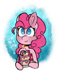 Size: 488x564 | Tagged: safe, artist:urbanqhoul, pinkie pie, earth pony, pony, g4, bust, cake, dialogue, female, food, heart eyes, mare, portrait, simple background, smiling, solo, transparent background, wingding eyes