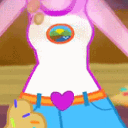 Size: 300x300 | Tagged: safe, screencap, pinkie pie, equestria girls, g4, my little pony equestria girls: legend of everfree, animated, boobshot, breasts, clothes, cropped, female, gif, jiggle, pictures of chests, solo
