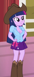 Size: 375x851 | Tagged: safe, edit, edited screencap, editor:ah96, screencap, twilight sparkle, equestria girls, g4, my little pony equestria girls: rainbow rocks, shake your tail, boots, breast edit, breasts, cleavage, clothes, cowboy boots, cowboy hat, cropped, cute, female, hat, miniskirt, pleated skirt, shoes, skirt, solo, stetson
