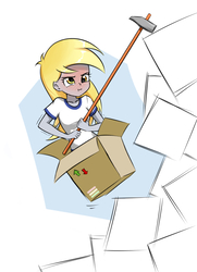 Size: 724x1000 | Tagged: safe, artist:twilite-sparkleplz, derpy hooves, equestria girls, g4, cardboard box, clothes, female, getting over it, hammer, solo, video game, video game crossover