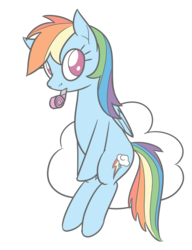 Size: 1252x1632 | Tagged: safe, artist:camo-pony, derpibooru exclusive, rainbow dash, pegasus, pony, g4, cloud, doodle, female, mare, no pupils, party horn, simple background, sitting, solo, white background