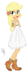 Size: 815x2048 | Tagged: safe, artist:cookiechans2, artist:ilaria122, applejack, equestria girls, equestria girls series, g4, spring breakdown, spoiler:eqg series (season 2), beautiful, blonde, boots, clothes, dress, female, flower, hatless, missing accessory, shoes, simple background, solo, transparent background