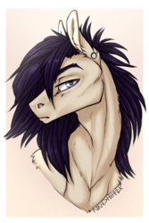 Size: 300x450 | Tagged: safe, artist:dementra369, oc, oc only, oc:coffin, earth pony, pony, bust, ear piercing, earring, female, jewelry, mare, piercing, portrait, simple background, solo