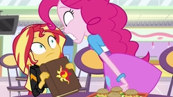 Size: 3643x2048 | Tagged: safe, screencap, pinkie pie, sunset shimmer, equestria girls, equestria girls specials, g4, my little pony equestria girls: mirror magic, cropped, high res, journal