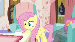 Size: 1280x720 | Tagged: safe, screencap, discord, fluttershy, pony, discordant harmony, g4, clock, cup, fading, teacup, transparent