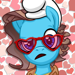 Size: 625x625 | Tagged: safe, oc, oc only, oc:spelling bee, pony, glasses, hat, heart shaped glasses, smurf hat, solo