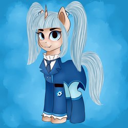Size: 2160x2160 | Tagged: safe, artist:romablueberry, oc, oc:roskomnadzor, pony, unicorn, clothes, fangs, female, high res, mare, necktie, pigtails, ponified, roskomnadzor, solo