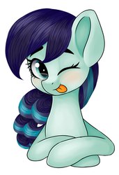 Size: 1474x2160 | Tagged: safe, artist:romablueberry, coloratura, earth pony, pony, g4, :p, bust, crossed hooves, cute, female, mare, one eye closed, rara, rarabetes, simple background, solo, tongue out, white background, wink