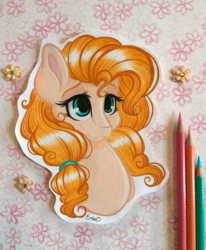 Size: 2950x3585 | Tagged: safe, artist:emberslament, pear butter, earth pony, pony, g4, bust, colored pencil drawing, colored pencils, craft, female, high res, mare, smiling, solo, traditional art