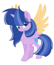 Size: 1116x1344 | Tagged: dead source, safe, artist:rainbows-skies, oc, oc only, oc:magic shield, alicorn, pony, g4, colored wings, female, mare, movie accurate, multicolored wings, offspring, parent:flash sentry, parent:twilight sparkle, parents:flashlight, simple background, solo, transparent background