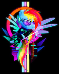 Size: 600x746 | Tagged: safe, artist:ii-art, rainbow dash, pegasus, pony, g4, cyberpunk, female, glasses, mare, solo, synthwave, technology, wings