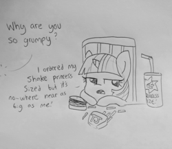 Size: 1662x1440 | Tagged: safe, artist:tjpones, twilight sparkle, alicorn, pony, g4, black and white, female, grayscale, lineart, mare, monochrome, pen drawing, pouting, shake, traditional art, twilight sparkle (alicorn), twilight sparkle is not amused, unamused