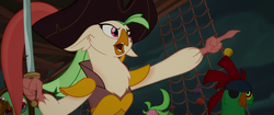 Size: 1920x804 | Tagged: safe, screencap, captain celaeno, lix spittle, mullet (g4), squabble, parrot pirates, anthro, g4, my little pony: the movie, beauty mark, ear piercing, earring, female, jewelry, male, piercing, pirate, sword, weapon