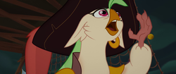 Size: 1920x804 | Tagged: safe, screencap, captain celaeno, bird, ornithian, anthro, g4, my little pony: the movie, ear piercing, earring, female, hat, jewelry, piercing, pirate hat, solo