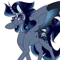 Size: 500x500 | Tagged: safe, artist:the-love-bug-queen, oc, oc only, alicorn, pony, ear piercing, earring, jewelry, magical lesbian spawn, offspring, parent:princess luna, parent:trixie, parents:luxie, piercing, smiling, solo