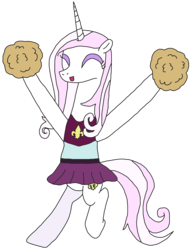 Size: 1866x2448 | Tagged: safe, artist:supahdonarudo, fleur-de-lis, pony, unicorn, series:fleurbuary, g4, bottomless, cheerleader, cheerleader outfit, clothes, featureless crotch, female, happy, jumping, mare, pom pom, simple background, solo, transparent background