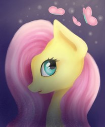 Size: 1800x2160 | Tagged: safe, artist:amaliyacloud, fluttershy, butterfly, pony, g4, cutie mark, female, looking back, open mouth, solo