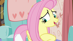 Size: 1280x720 | Tagged: safe, screencap, fluttershy, pegasus, pony, discordant harmony, g4, cup, cute, female, mare, open mouth, raised hoof, shyabetes, solo, teacup