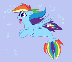 Size: 1560x1337 | Tagged: safe, artist:graphene, rainbow dash, pegasus, seapony (g4), g4, my little pony: the movie, blue background, bubble, cute, dashabetes, dorsal fin, female, fin, fin wings, fins, hnnng, mare, multicolored hair, ocean, open mouth, open smile, pink eyes, rainbow dash day, seaponified, seapony rainbow dash, simple background, smiling, solo, species swap, swimming, teeth, tongue out, underwater, water, wings