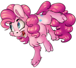 Size: 2756x2471 | Tagged: safe, artist:cutepencilcase, pinkie pie, earth pony, pony, g4, cheek fluff, chest fluff, cute, diapinkes, ear fluff, female, fluffy, high res, leg fluff, mare, open mouth, raised leg, simple background, smiling, solo, transparent background, unshorn fetlocks