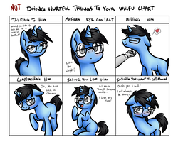 Size: 1280x1024 | Tagged: source needed, safe, artist:sabrib, oc, oc only, oc:tinker doo, pony, blushing, crying, dialogue, doing loving things, glasses, heart, male, meme, petting, pictogram, smiling, solo, tears of joy