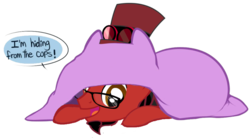 Size: 850x468 | Tagged: artist needed, safe, oc, oc:toonkriticy2k, pony, blanket, cute, drama, glasses, goggles, hat, hiding, meme, police, simple background, speech, this will not end well, toongate, top hat, transparent background, under the covers