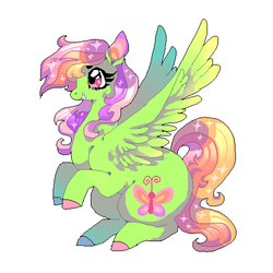 Size: 500x500 | Tagged: safe, artist:suippumato, fluttershy, rainbow dash, butterfly, pegasus, pony, g4, female, fusion, rearing, simple background, solo, unshorn fetlocks, white background