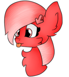 Size: 279x308 | Tagged: safe, artist:xoxsakurablossomxox, oc, oc only, oc:downvote, pony, derpibooru, :p, bust, chest fluff, cute, derpibooru ponified, meta, ponified, silly, simple background, solo, tongue out, transparent background