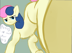 Size: 917x677 | Tagged: safe, bon bon, sweetie drops, earth pony, pony, g4, big bon, female, fetish, giant pony, hoof fetish, looking at you, looking back, macro, mare, missing cutie mark, solo, speech bubble, underhoof