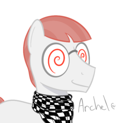 Size: 500x500 | Tagged: safe, artist:mightyshockwave, oc, oc only, oc:archel, earth pony, pony, ascot, glasses, simple background, solo, white background