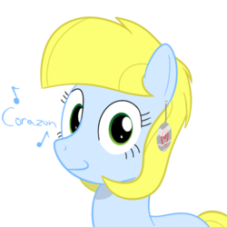 Size: 500x500 | Tagged: safe, artist:mightyshockwave, oc, oc only, oc:corazon, earth pony, pony, ear piercing, earring, jewelry, music notes, piercing, simple background, solo, white background