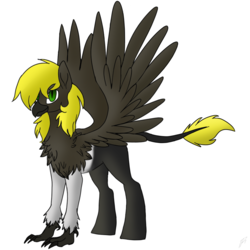 Size: 1080x1080 | Tagged: safe, oc, oc only, oc:varis kaisareia sundown, classical hippogriff, hippogriff, hybrid, blonde, cute, female, interspecies offspring, offspring, simple background, smiling, solo, spread wings, standing, sundown clan, talons, white background, wings