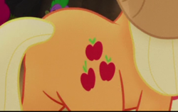 Size: 360x227 | Tagged: safe, screencap, applejack, pinkie pie, spike, g4, my little pony: the movie, applebutt, butt, cropped, cutie mark, featureless crotch, plot