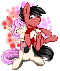 Size: 1824x2144 | Tagged: safe, artist:shamy-crist, oc, oc only, oc:jane, oc:semirulalmite, earth pony, pony, clothes, female, hug, male, mare, shirt, simple background, sitting, stallion, transparent background, vest