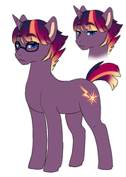 Size: 554x778 | Tagged: safe, artist:miamaha, oc, oc only, oc:nova spark, pony, unicorn, glasses, magical lesbian spawn, male, offspring, parent:tempest shadow, parent:twilight sparkle, parents:tempestlight, solo, stallion