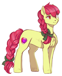 Size: 1263x1529 | Tagged: safe, artist:1an1, apple bloom, earth pony, pony, bow, braid, braided ponytail, braided tail, chest fluff, female, mare, older, older apple bloom, simple background, solo, white background