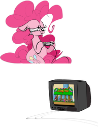 Size: 1674x2170 | Tagged: safe, artist:hattsy, pinkie pie, earth pony, pony, g4, controller, crying, female, hoof hold, mare, simple background, sitting, solo, super mario bros., super mario world, super nintendo, tears of joy, teary eyes, television, thank you, white background