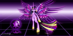 Size: 6400x3200 | Tagged: safe, artist:darksly, twilight sparkle, alicorn, pony, seraph, seraphicorn, g4, abs, belly, belly button, fanfic, fanfic art, female, multiple wings, muscles, princess shoes, rainbow power, solo, twilight sparkle (alicorn)