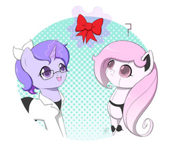 Size: 900x800 | Tagged: safe, artist:jdan-s, oc, oc only, oc:cyberia heart, oc:doctor violet, pony, robot, robot pony, :<, bow, clothes, glasses, ponytail, question mark