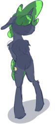 Size: 422x922 | Tagged: safe, artist:omegapex, oc, oc only, oc:veloxen, unicorn, anthro, unguligrade anthro, big hair, fluffy, green hair, solo, standing