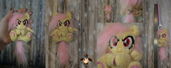 Size: 2500x1000 | Tagged: safe, artist:essorille, fluttershy, bat pony, pony, g4, chibi, flutterbat, irl, keychain, photo, plushie, race swap, solo