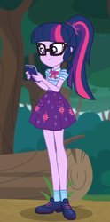 Size: 234x471 | Tagged: safe, screencap, sci-twi, twilight sparkle, equestria girls, equestria girls series, g4, text support, cute, female, geode of telekinesis, legs, magical geodes, phone, solo, text support: fluttershy