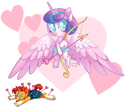 Size: 2221x1913 | Tagged: dead source, safe, artist:sl0ne, princess flurry heart, sunburst, alicorn, pony, g4, abuse, arrow, baby, baby pony, bow (weapon), colored pupils, cupid, cute, dead, death, diaper, evil flurry heart, eye clipping through hair, female, filly, flurrybetes, glasses, grimcute, heart, heart arrow, holiday, male, moral event horizon, murder, pure unfiltered evil, simple background, smiling, stallion, sunburst abuse, valentine's day, white background, x eyes, you monster