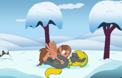 Size: 3208x2064 | Tagged: safe, artist:realgamerkitten, oc, oc:jon, oc:kathrine, pony, pony town, cute, high res, snow