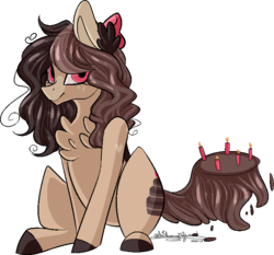 Size: 712x665 | Tagged: safe, artist:ohflaming-rainbow, oc, oc only, oc:choco cake delight, earth pony, pony, augmented tail, candle, female, mare, simple background, sitting, solo, transparent background