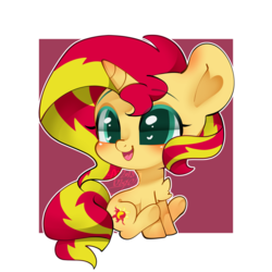 Size: 1000x1000 | Tagged: safe, artist:snow angel, sunset shimmer, pony, unicorn, g4, chest fluff, chibi, cute, female, heart eyes, mare, shimmerbetes, smiling, solo, wingding eyes