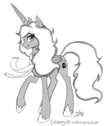 Size: 800x950 | Tagged: safe, artist:johnjoseco, oc, oc only, alicorn, pony, alicorn oc, clothes, female, grayscale, looking at you, mare, monochrome, requested art, scarf, simple background, sketch, slender, smiling, solo, thin, white background