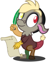 Size: 708x850 | Tagged: safe, alternate version, artist:stellardusk, discord, draconequus, alternate design, alternate hairstyle, alternate timeline, alternate universe, baby discord, baby draconequus, cute, discute, heterochromia, looking at you, male, quill, scroll, shadow, simple background, smiling, smiling at you, solo, transparent background, younger