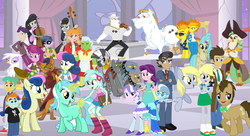 Size: 9500x5175 | Tagged: dead source, safe, artist:conthauberger, big macintosh, bon bon, bulk biceps, capper dapperpaws, captain celaeno, cheerilee, cranky doodle donkey, derpy hooves, diamond tiara, doctor whooves, fido, filthy rich, gilda, granny smith, lyra heartstrings, microchips, octavia melody, princess skystar, rover, silver spoon, snails, snips, spitfire, spoiled rich, spot, sweetie drops, time turner, zecora, alicorn, classical hippogriff, diamond dog, earth pony, griffon, hippogriff, human, pegasus, pony, unicorn, anthro, digitigrade anthro, equestria girls, g4, my little pony: the movie, absurd resolution, anthro with ponies, beauty mark, ear piercing, earring, equestria girls-ified, female, human ponidox, jewelry, male, mare, piercing, self ponidox, stallion